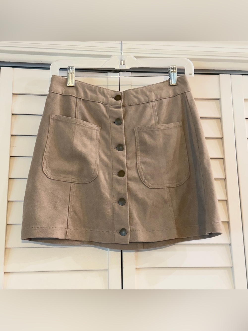 Altar'd State Tan Faux Suede Button Front Mini Skirt - Size XS